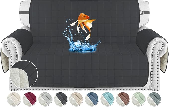 MAXIJIN Waterproof Love Seat Couch Covers 2 Cushion Sofa, 49" Quilted Loveseat Cover Slipcovers for Pets Dog Couch Cover Protector with Elastic Strap & Side Pocket (Loveseat, Black) by MAXIJIN