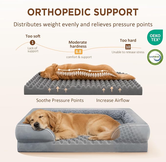 Comfort Expression Orthopedic Dog Beds for Large Sized Dog with Bolster | Waterproof Dog Couch Bed with Washable Cover & Non-Slip Bottom, Supportive Egg Crate Foam Large Pet Bed, 36x27 Inch - Image 2