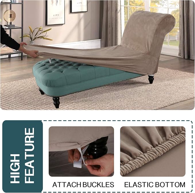 FantasDecor Chaise Lounge Slipcover Velvet Cover Luxury for Living Room Indoor Stretch Ultra Soft Machine Washable, Taupe - Image 4
