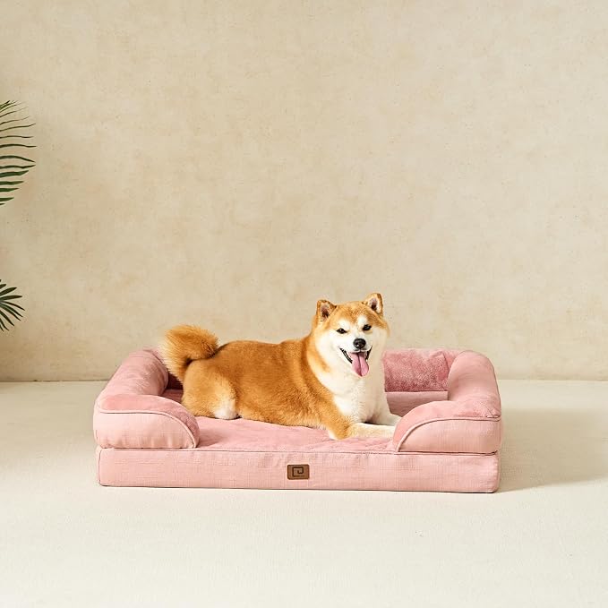 EHEYCIGA Orthopedic Dog Beds Large Sized Dog, Waterproof Washable Pet Bed | Non-Slip Bottom and Egg-Crate Memory Foam Dog Couch Bed with Washable Removable Cover, Dusty Pink - Image 9