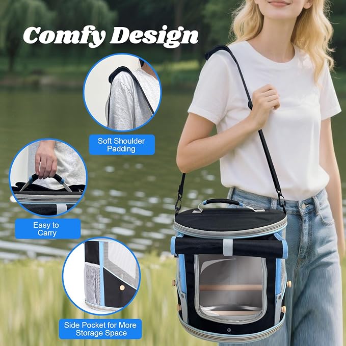 halinfer Small to Medium Bird Travel Carrier Cage, Portable Parrot Parakeet Cockatile Conure Transport Cage with Clear Window and Fabric Shade, Round Carry Bird Bag - Image 5