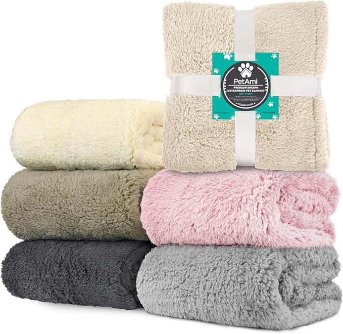 PetAmi Fluffy Waterproof Dog Blanket for Couch and Bed, Reversible Sherpa Pet Throw, Pee Proof Furniture Protector Sofa Cover, Washable Cat Blanket for Medium Large Dogs and Cats (Beige Cream, 60x80) - Image 9