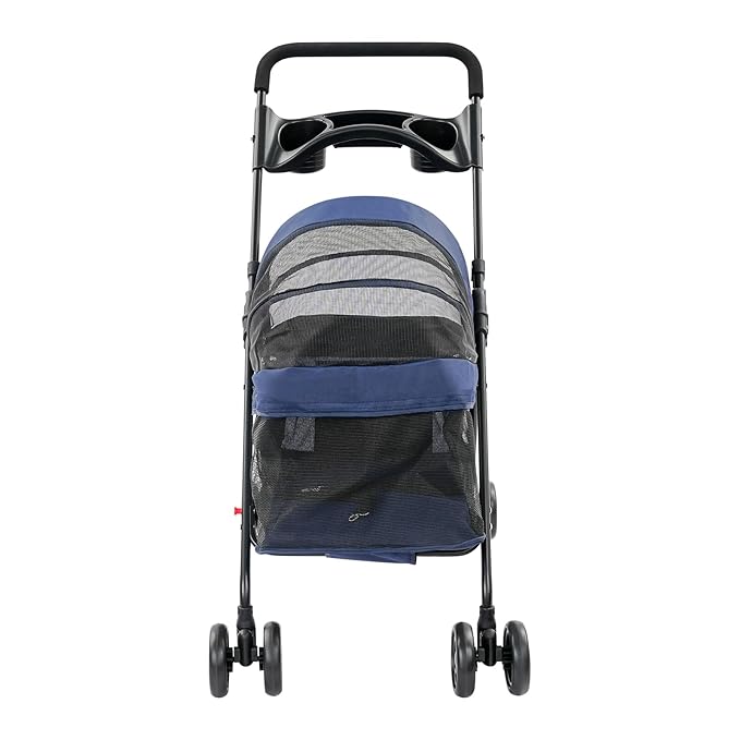 Dog Stroller with Casters, 40LBS Capacity Foldable Cat Pet Stroller with Storage Basket&Cup Holder, Foam Handle, Steel Frame for Small Medium Dogs Cats(Blue)
