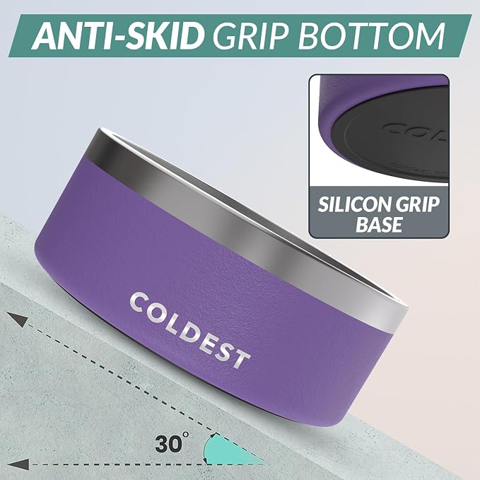 Coldest Dog Bowl - Anti Rust Metal, Non Slip, 3 Layers Insulated Stainless Steel Dog Bowls - Spill Proof & Heavy Duty - Water Bowl for Dogs, Cats & Pets, Dish Washer Safe (100 oz, Galaxy Purple) - Image 2