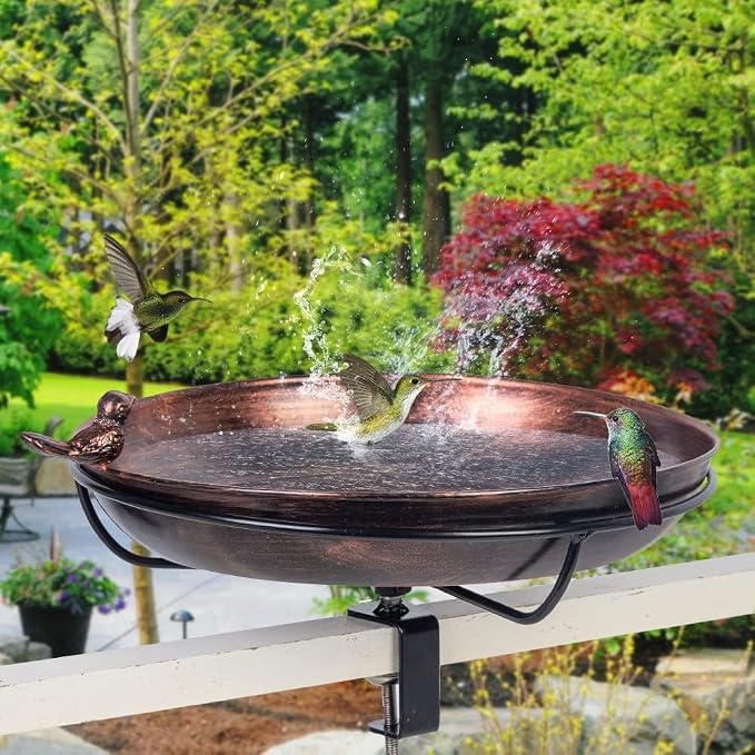 12' Railing Bird Bath for Deck Mounted Metal Bowl with Lightweight Detachable, Bird Baths with Adjustable Sturdy Steel Clamp for Deck Railing Balcony Yard Garden Decoration - Image 2