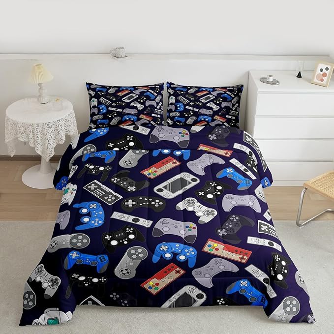 Erosebridal Boy Game Comforter Set Full Size Modern Gamer Down Comforter for Kids Girls Teens Children, Video Game Bedding Set,Player Gaming Gamepad Soft Lightweight Duvet Set Room Decor - Image 2