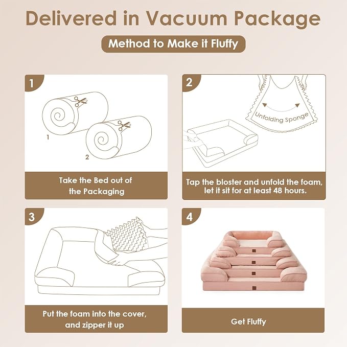 EHEYCIGA Orthopedic Dog Beds Large Sized Dog, Waterproof Washable Pet Bed | Non-Slip Bottom and Egg-Crate Memory Foam XL Dog Couch Bed with Washable Removable Cover, Dusty Pink, 41Inch - Image 3