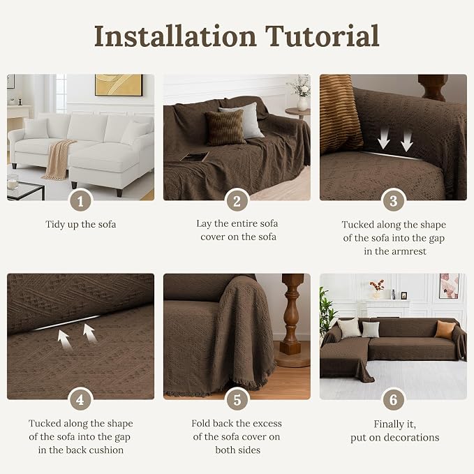 HOMERILLA 2 Piece Sectional Couch Cover for L Shape Sofa Chocolate L | Washable Fabric, Anti-Pet Hair, Stain & Wear Resistant, Multiuse Sofa Blanket Protector, Pet Friendly Easy Installation - Image 6