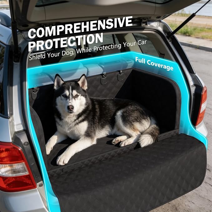 Pecute SUV Cargo Liner for Dogs, Water Resistan Pet Trunk Cover with Soft Cushion, Non-Slip Dog Back Seat Mat for SUVs Sedans with Bumper Flap Protector, Padded, Black - Image 5