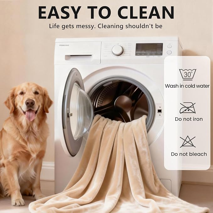 gogobunny Waterproof Blanket for Dogs and Cats, Reversible Flannel Double-Sided Furniture Protector for Couch Sofa Bed Against Spills & Pet Fur (50" x 60", Beige/Cream) - Image 6