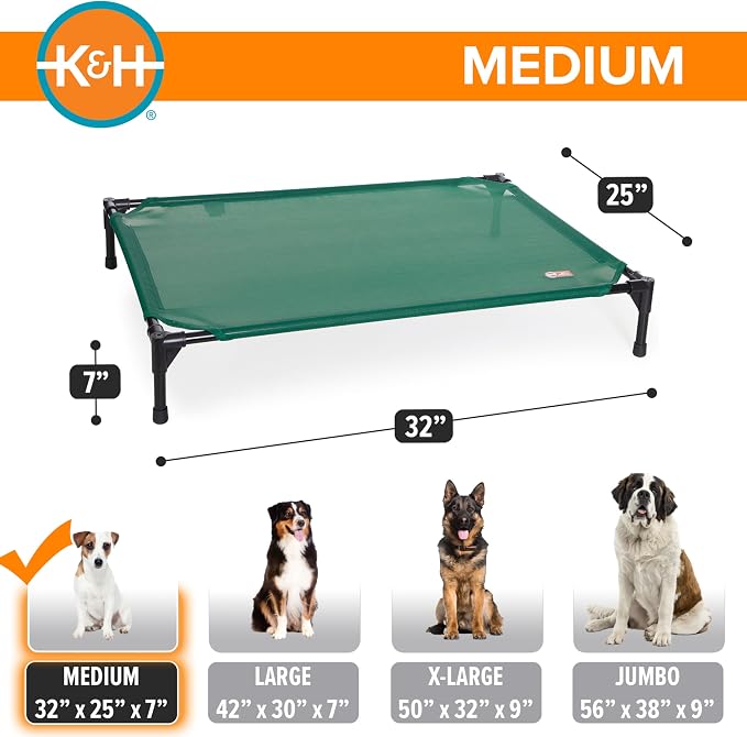 K&H Outdoor Elevated Dog Bed - Cooling Raised Dog Bed for Small & Medium Pets, Breathable Mesh Hammock Design, Indoor/Outdoor Washable Cover, Portable Metal Frame, Green, Medium 32x25in - Image 4