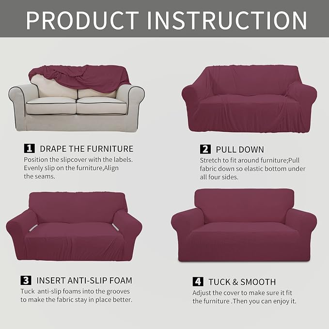 Easy-Going Stretch Couch Covers for Sofa Washable Large ASH Rose | 1-Piece Sofa Covers for 3 Cushion Couch Furniture Protector Couch Slipcover Soft with Bottom for Kids Pets - Image 8