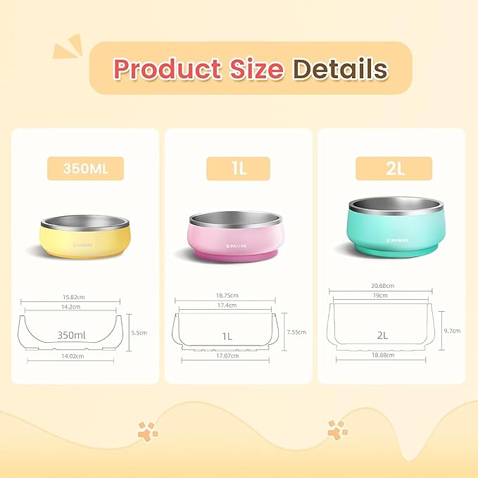 Pawaii Small Dog Bowl, 12 oz Stainless Steel Food and Water Bowl, 1 Pack | Double-Wall Design,Smooth Open Bowl Design,Easy-Rinse Interior,Wide Bowl Opening,For Cats and Small Pets - Image 6