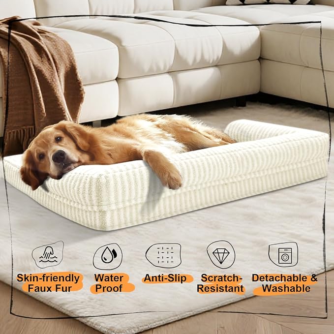 MEKIY Orthopedic Washable Dog Bed with Bolster for Medium to Large Dogs | Pillow Support for Neck Relief, Egg Crate Foam, Waterproof Liner, Anti-Slip Bottom, Removable Bolster Cover, 36 x 27 Inch - Image 6