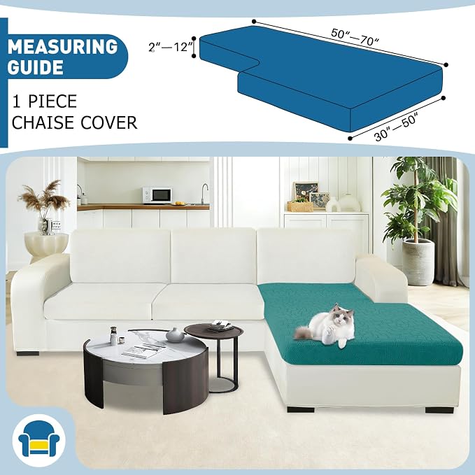 MAXIJIN Waterproof Chaise Cover Stretch Sectional Couch Covers for L Shaped Chaise Lounge Slipcovers with Elastic Bottom for Dogs Pets (1 Piece for Chaises or Sofa 3-Seater, Blackish Green) - Image 2