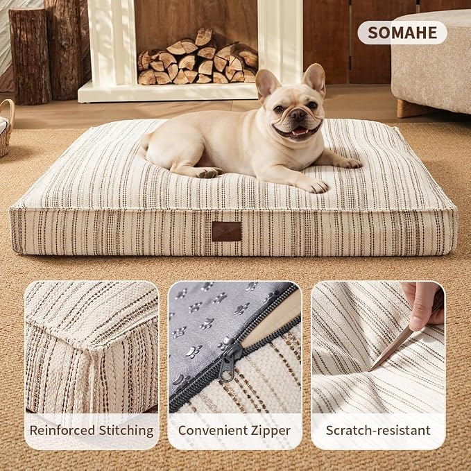 SOMAHE 4 Inch Orthopedic Dog Bed for Crate, 27 x 20 Inch, Coffee Chenille | Washable Removable Cover, Waterproof Inner Liner, Non-Slip Bottom, Orthopedic Dog Crate Mattress for Medium & Large Dogs - Image 4