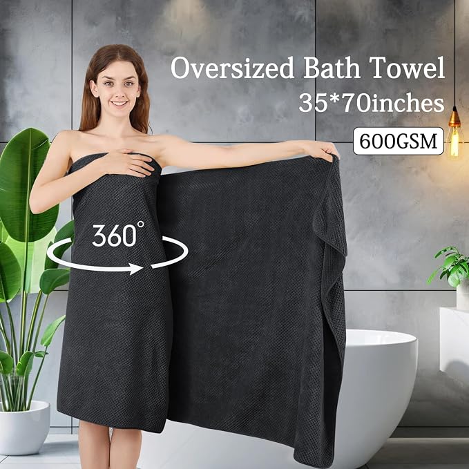 Black Bath Towels Set 35x70 Inches - Luxury 600 GSM Oversized Bath Sheet Towel,Extra Large Microfiber - Quick Dry,Highly Absorbent,Super Soft Shower Towels Spa Hotel Bathroom Towel Set (4-Pack) - Image 2