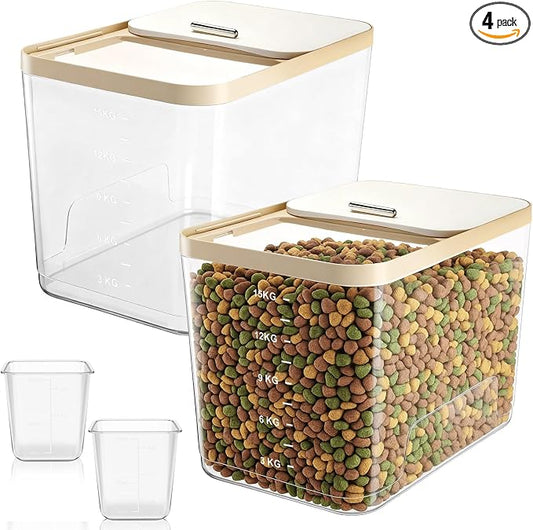 Teenyyou 2 Pack 30 Lbs Airtight Dog Food Storage Container with 2 Scoops, Clear Cat Food Container Storage Bin with Measuring for Dog Cat Bird Other Pet by Teenyyou