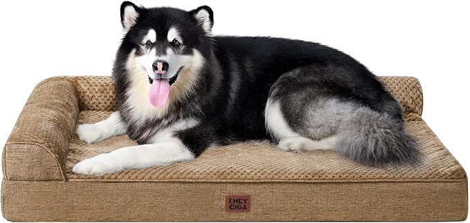 EHEYCIGA XXL Dog Bed Memory Foam, Orthopedic Giant Dog Bed Jumbo with Washable Removable Cover, Waterproof Pet Sofa Couch with Nonskid Bottom, 48x35x7.5, Camel by EHEYCIGA