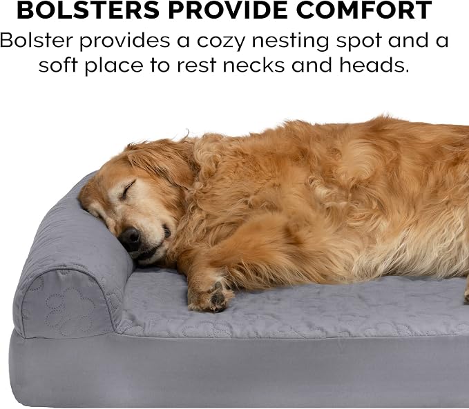 Furhaven Orthopedic Dog Bed for Large Dogs w/ Removable Bolsters & Washable Cover, For Dogs Up to 95 lbs - Pinsonic Quilted Paw L Shaped Chaise - Titanium, Jumbo/XL - Image 11