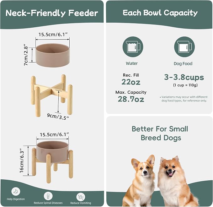 Havniva Elevated Dog Bowls Ceramic Dog Bowls with Stand, Dog Food Bowl | 6.1” Raised Dog Bowls with Non-Slip Wood Stand, Dog Food and Water Bowl Set, Dog Feeding Bowls for Small & Medium Dogs - Image 2