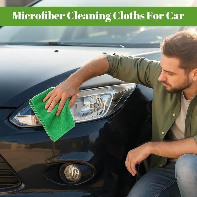 Nuenen 60 Pcs Microfiber Cleaning Cloths for Cars 16 x 16 Inch Ultra Absorbent Car Towels Drying Reusable Cleaning Supplies House Kitchen Window Microfiber Towel (Green) - Image 5