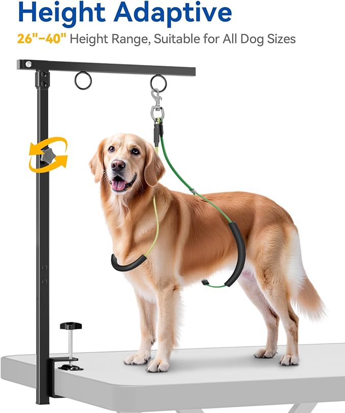 Adjustable Foldable Dog Grooming Arm with Clamp, 26–40 in Height, Safety Hammock & No-Sit Holders, Grooming Restraint for Small & Medium Dogs - Image 4
