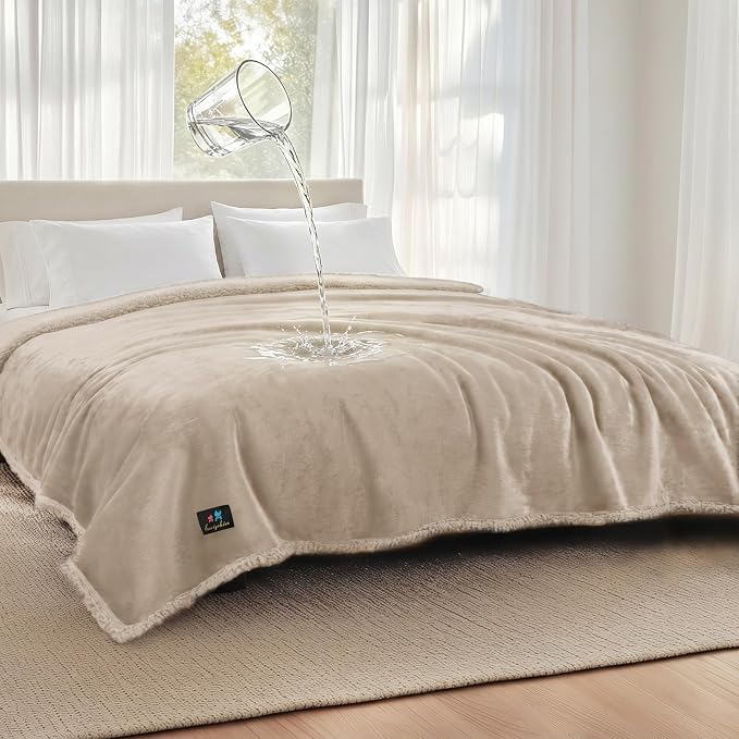 Luciphia Waterproof Pet Blankets, Liquid Pee Proof Dog Blanket for Sofa Bed Couch, Reversible Sherpa Fleece Furniture Protector Cover for Small Medium Large Dogs Cats, Dark Beige King Size（100" x 85"） by luciphia