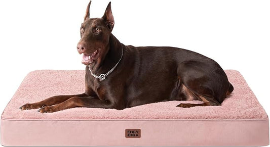 EHEYCIGA Orthopedic Dog Bed Large with Removable Washable Cover, 47IN Pink | Egg Crate Foam Support, Durable Oxford fabric, Non-Slip Bottom, Machine Washable, Soft Waterproof Plush Pet Bed Mat For Crate by EHEYCIGA