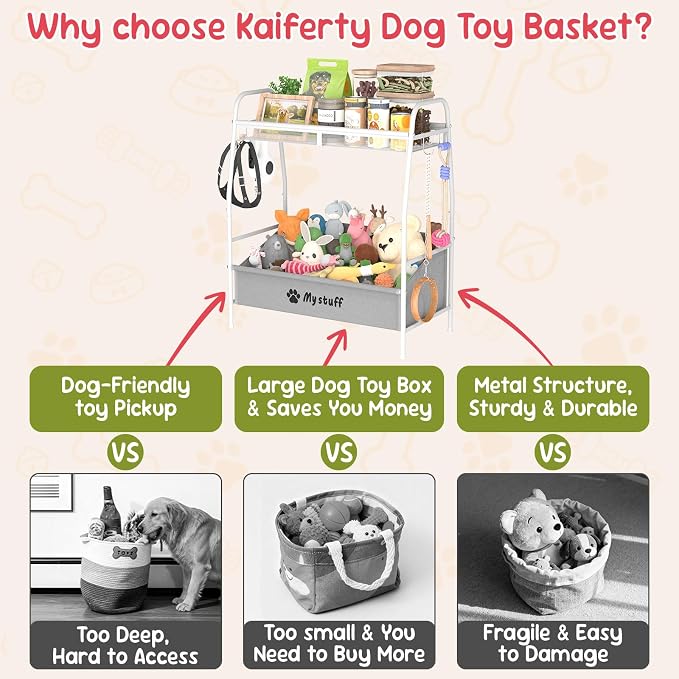 Kaiferty Large Dog Toy basket, Toy Box for Dogs, Pet Toys Bin Dog Metal Wire Basket for Toys, Food Storage, Storage Organizer Chest Storage, Toy Box for Living Room Area (White) - Image 2