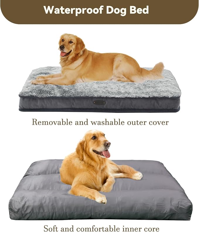 Dog Bed for Extra Large Dogs Breeds, Deluxe Plush Dog Crate Beds, Comfy Kennel Pad, Pet Sleeping Mat, Waterproof, Removable and Machine Washable Cover & Non-Slip Bottom, 46"X30" Grey - Image 2