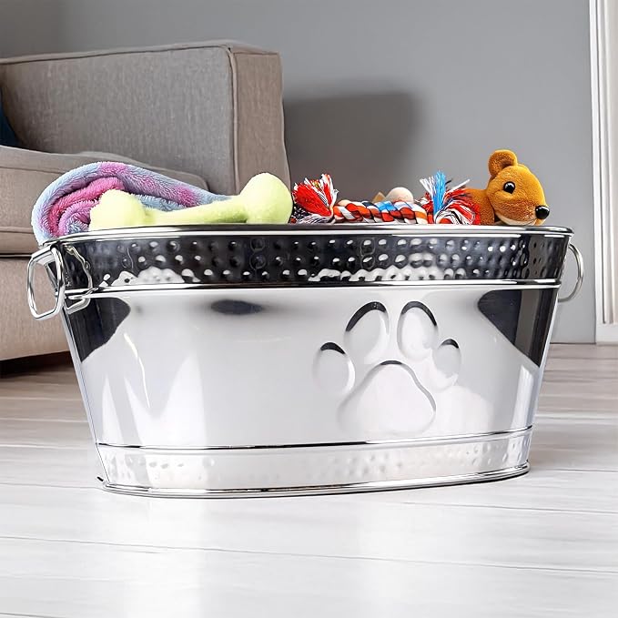 BREKX Steel Metal Pet Storage & Dog Toy Bin w/ Handles, Chew Proof | Dog Toy Box • Stainless Steel • Organizer - Image 4