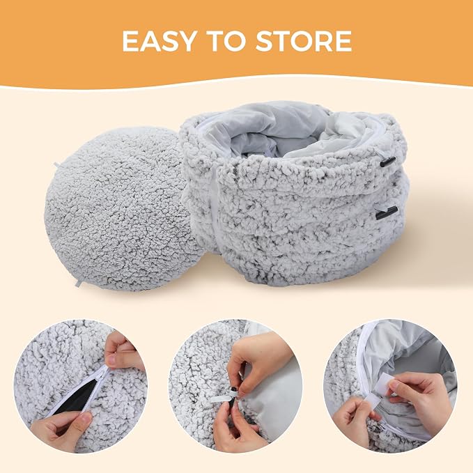 PEQULTI Cat Tunnel with Bed for Indoor Cats, Cat Play Donut Tunnel with Washable Soft Plush Mat, Round Cat Tunnel Toys Cute Cat Tube for Kittens, Puppies, Rabbits and Ferrets, Grey - Image 5