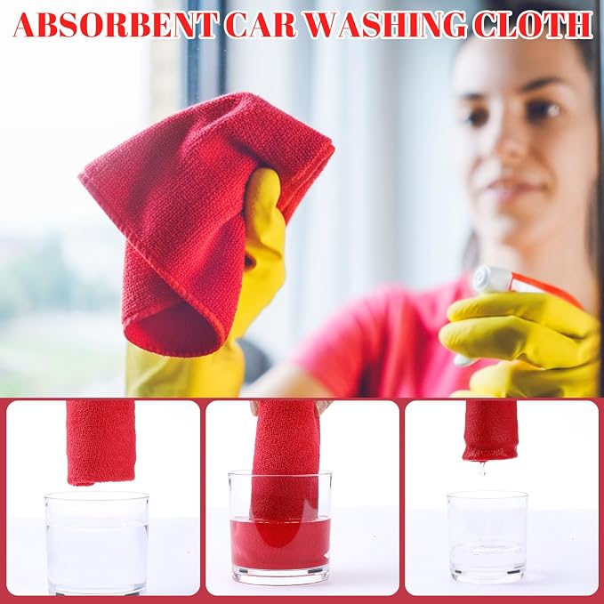 Nuenen 140 Pcs Microfiber Cleaning Cloths for Cars Ultra Absorbent Car Towels Drying Reusable Cleaning Supplies House Kitchen Window Microfiber Towel (Red,16 x 16 Inch) - Image 2