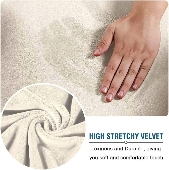 H.VERSAILTEX Modern Velvet Plush 4 Piece High Stretch Sofa Slipcover Furniture Protector Form Fit Luxury Thick Velvet Extra Large Sofa Cover for 3 Cushion Couch Width Up to 105 Inch(XL Sofa, Ivory) - Image 5