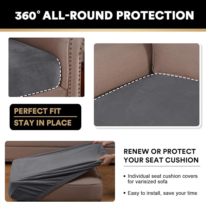 PrinceDeco Stretch Velvet Couch Cushion Covers for Individual Cushions Sofa Cushion Cover Seat, Sofa Covers Washable, Couch Seat Cushion Covers for Sectional (2 Pieces, Grey) - Image 7