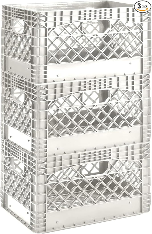 Juggernaut 3 Pack Storage Milk Crates, Plastic Stackable Containers, 24 Qt - Large Bins for Organizing Homes, Offices, Garages, White by JuggernautStorage
