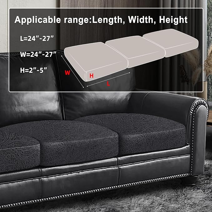 ANARACHON Leather Look Couch Cushion Covers Sofa Seat Slipcovers Sets Couches Furniture Protector for Sectional Armchair Loveseat Pets Kids Stretch Spandex Fabric (3 Cushion Sofa, Dark Grey) - Image 3