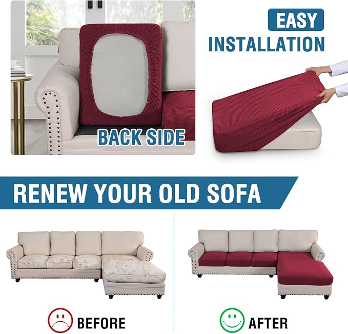H.VERSAILTEX Sectional Couch Covers 4 Pieces Sofa Seat Cushion Covers L Shape Separate Cushion Couch Chaise Cover for Both Left/Right Sectional Couch (Seat Only: 1 Chaise + 3 Sofa, Burgundy) - Image 5