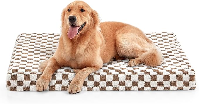 JOEJOY Dog Bed for Large Dogs, XLarge Orthopedic Dog Bed with Removable Washable Cover, Cute Modern Plush & Memory Egg Crate Foam Dog Bed, 42 x 28 inch, Brown by JOEJOY