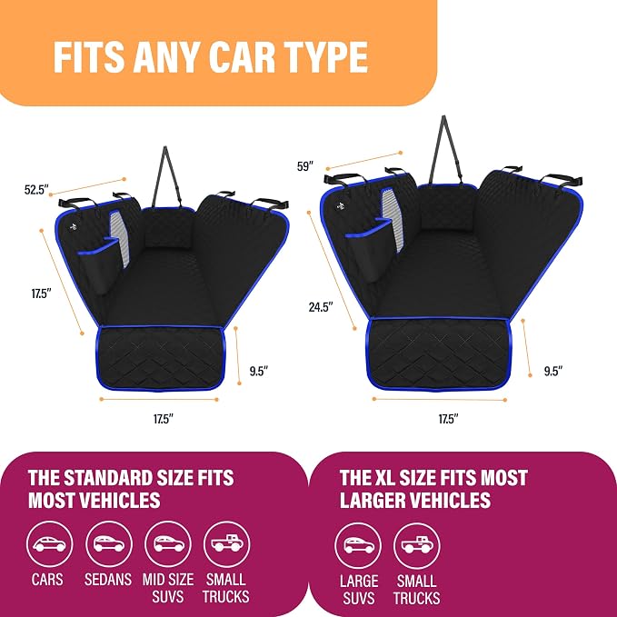 Active Pets Dog Car Seat Cover for Back Seat, Waterproof Pet Protection Hammock, SUV Truck Car Backseat Protector with Safety Features, Blue - Image 5