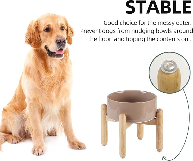 Havniva Elevated Dog Bowls Ceramic Dog Bowls with Stand, Dog Food Bowl | 7.3” Raised Dog Bowls with Non-Slip Wood Stand, Dog Food and Water Bowl Set, Dog Feeding Bowls for Medium Dogs - Image 6