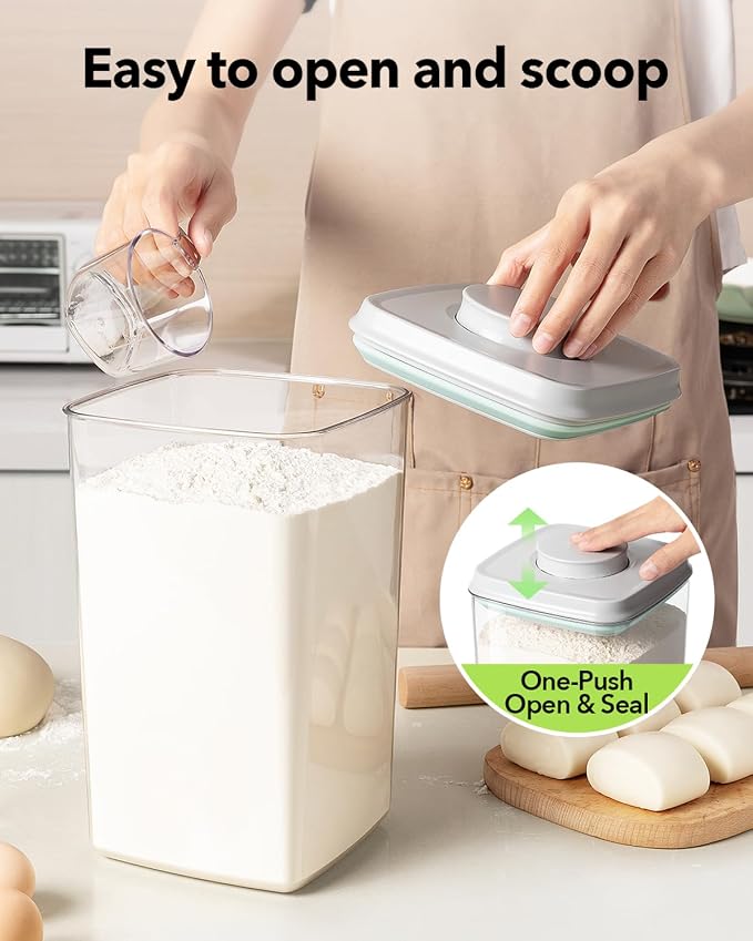 Ankou Airtight Pop Food Storage Container with Lid & 130ml Scoop, 4L/4.2qt BPA-Free Cereal, Rice, Flour, Pasta & Snack Container, Stackable & Durable,Kitchen Pantry Organizer - Image 2