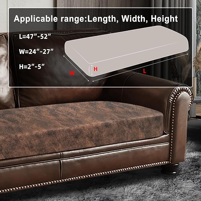 ANARACHON Leather Look Couch Cushion Covers Sofa Seat Slipcovers Sets Couches Furniture Protector for Sectional Armchair Loveseat Pets Kids Stretch Spandex Fabric (1 Cushion Loveseat, Dark Brown) - Image 3