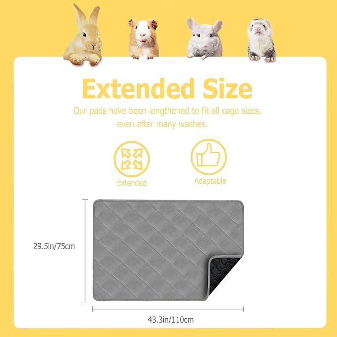 Guinea Pig Cage Fleece Liners, 43x29in Washable Rabbit Bedding for C&C 2X3 Cage, Reusable & Anti Slip & Waterproof, Absorbent Guinea Pig Pee Pad Mat for Small Animal, Rabbit, Bunny, Chinchilla - Image 3