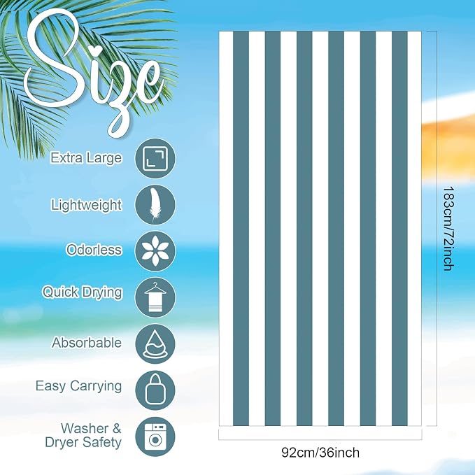 EBOOT 10 Pack Oversized Beach Towel Set Extra Large Pool Towels Microfiber Quick Dry Swim Blanket for Adult Women Men Face Hand Body Bath Travel Pool(Pastel Color,36 x 72 Inch,Cabana Stripe) - Image 2