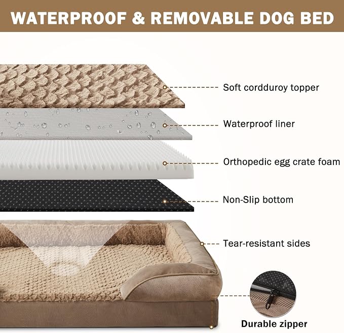 INVENHO Orthopedic Medium Dog Beds for Medium Dogs, Waterproof, Egg-Crate Foam Dog Couch Bed with Washable Removable Cover, Waterproof Lining and Nonskid Bottom - Image 4
