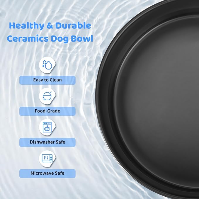 SPUNKYJUNKY Ceramics Elevated Dog Bowls with Wooden Stand Raised Dog Bowl for Medium Large Dog Food and Water Pet Feeding Bowl(Double 60OZ Bowls,Black) - Image 6