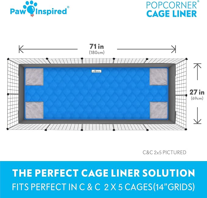Paw Inspired PopCorner Washable Fleece Cage Liners, C&C 2x5, Blue | Reinforced Corners, Super Absorbent Mat, Bedding, Waterproof Bottom, Guinea Pigs, Ferrets, Rabbits, Hamsters, Small Animals - Image 4