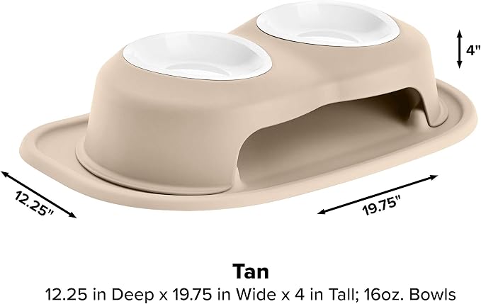 WeatherTech Double High Pet Feeding System w/Plastic Dog/Cat Bowls - 4" High Stand Tan (PDHC1604TNTN) - Image 2